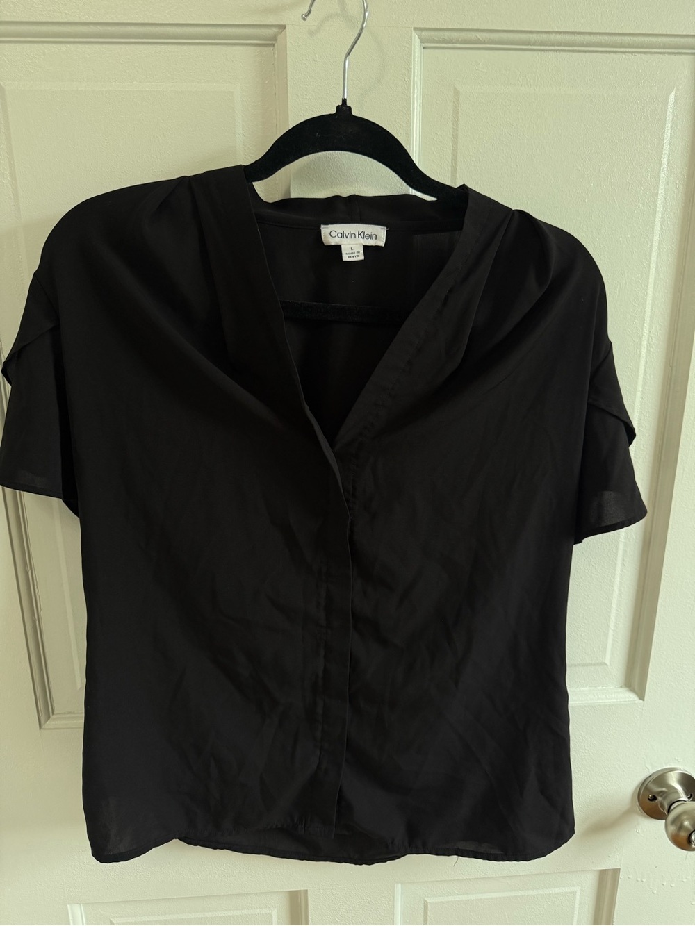 Calvin Klein Black Short Sleeve V-Neck Blouse